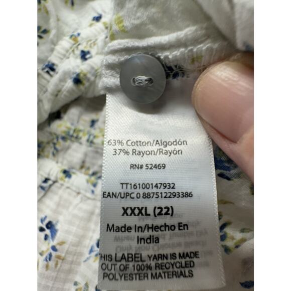 Time and Tru Floral Peplum Blouse XXXL (22) Button Front Long Sleeve Fit Smaller - Picture 5 of 7